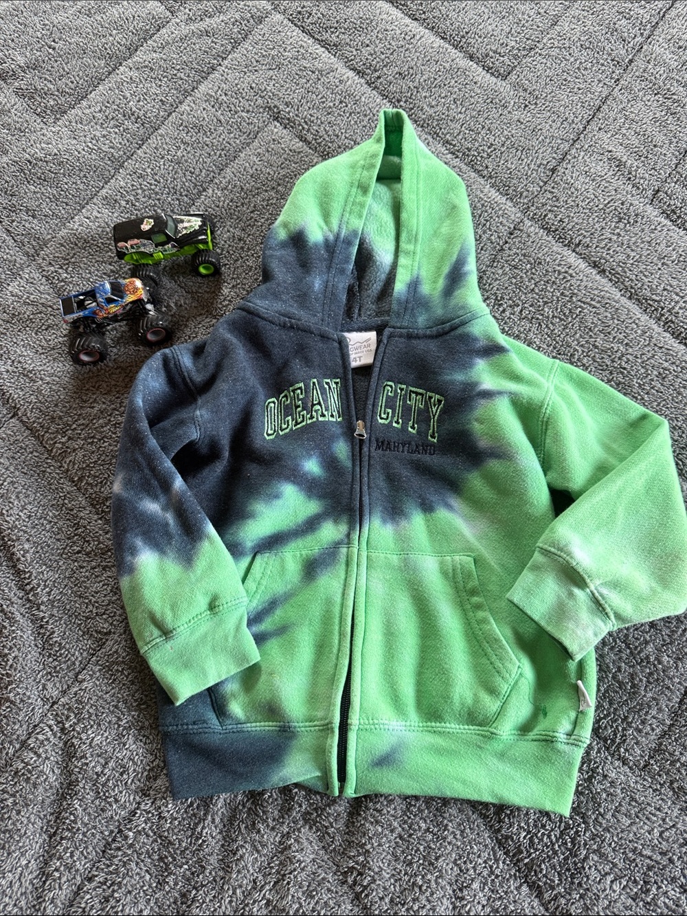 Green & Navy Tie-Dye Zip Hoodie for Kids